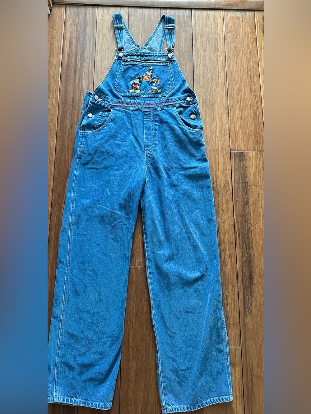 Vintage 90s Disney American Originals Mickey Goofy Donald Denim Overalls